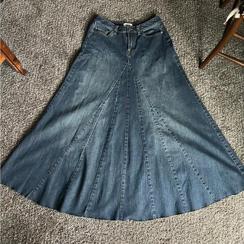 Vintage Pleated Denim Maxi Skirt
